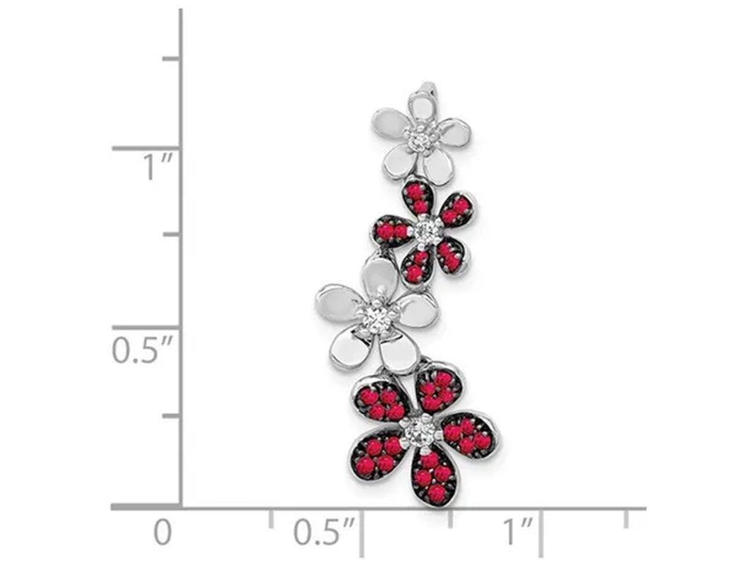 1/4 Carat (ctw) Natural Ruby Flower Charm Pendant Necklace in 14K White Gold with Diamonds 1/8 Carat (ctw) with Chain