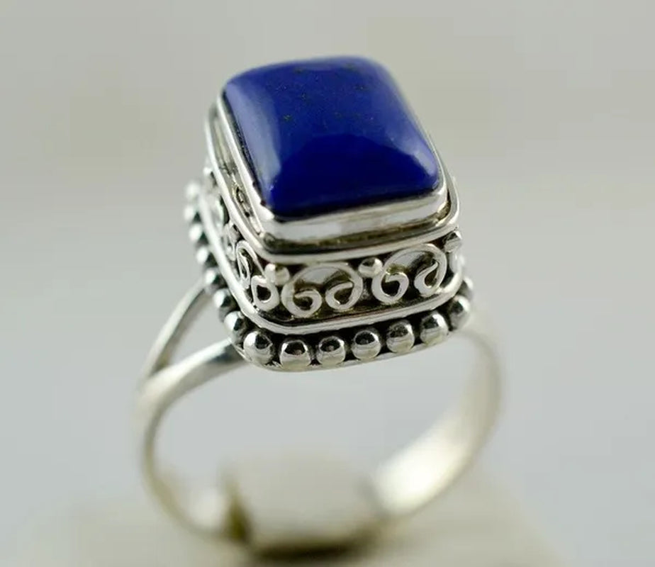 Genuine Lapis Lazuli 925 Sterling Silver Handmade Ring Size 6 to 10 (US)