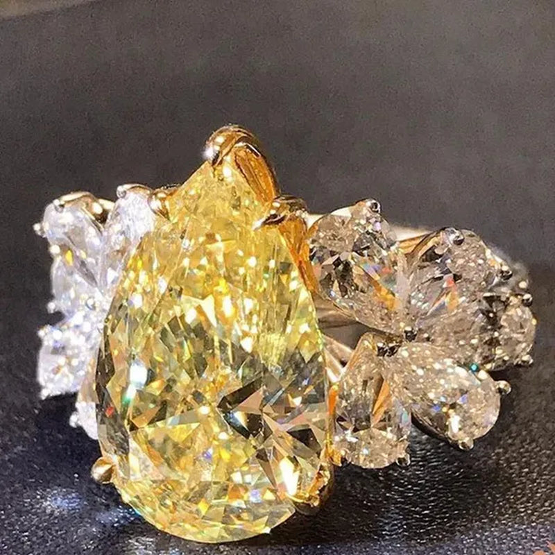 Gorgeous Elegant Women Wedding Engagement Citrine Ring for Women White Sapphire Finger Ring Jewelry Size 6-10