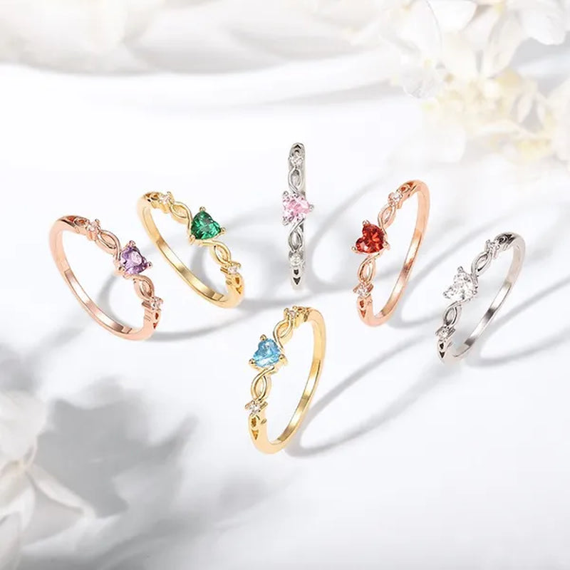 Women Dainty 18k Gold plated Seablue Eternal Heart Shaped Sapphire Diamond Gemstone Ring