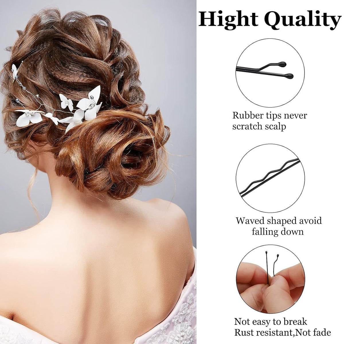 Bobby Pins, 200Count Black Hair Pins Hairpins with Box for Women Lady Girls Kids Hair Pin Invisible Wave Hairgrip Barrette Hairclip Bulk Hair Accessories (Black,2.2 Inch)