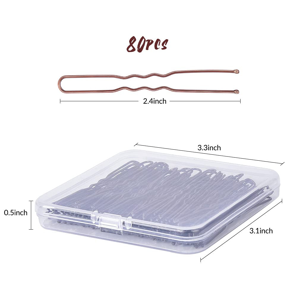 U Shaped Hair Pins,  2.4Inch Hair Pins for Women with Storage Box, Brown