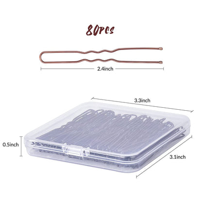 U Shaped Hair Pins,  2.4Inch Hair Pins for Women with Storage Box, Brown