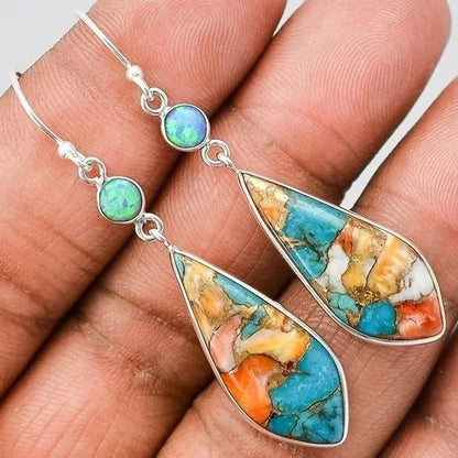 925 Sterling Silver Fashion earring natural Turquoise Natural gemstones   Earrings Wedding Engagement Bride jewelry