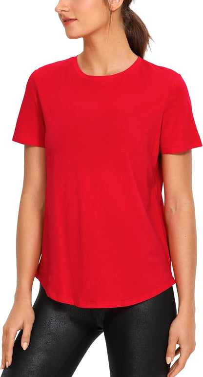Women'S Pima Cotton Short Sleeve Workout Shirts Casual Yoga T-Shirt Soft Athletic Top