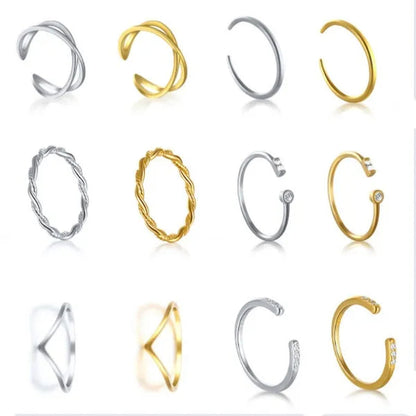 Sterling 925 Silver Open Adjustable Ring Women Female's X Cross Shape Zircon Ring Girls' Gold Color Simple Finger Jewelry