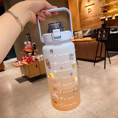 Water Bottle With Time Marker & Straw, 900ML/2000ML Large Capacity Motivational Leakproof Plastic Water Jug For Fitness Gym School Outdoor Travel Work Camping Hiking Hunting Fishing To Ensure You Drink Enough Water Daily
