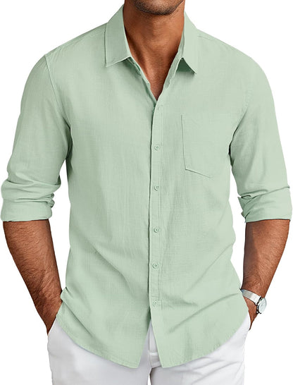 Men'S Long Sleeve Button down Shirts Casual Cotton Linen Shirts Summer Beach Shirt with Pocket