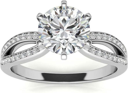 10K White Gold and 925 Sterling Silver 0.87 Carat round Brilliant Shape White Color Moissanite Diamond Pave Split Shank Wedding Ring for Her