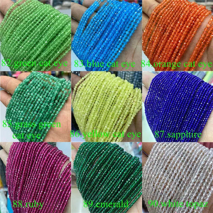 Natural 2 3 4MM Tiny Small Beads Ruby Sapphire Gemstone Beads Faceted Round Loose Beads For DIY Necklace Bracelet Jewelry Making 15.5''