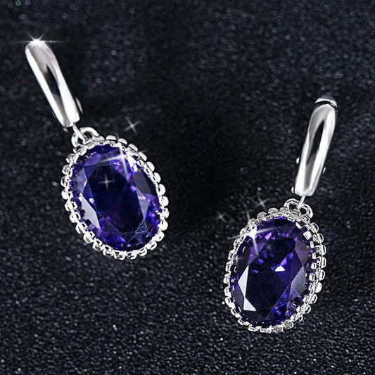 Luxury Earrings Attractive Silver Huge Purple Amethyst  Engagement Wedding Earrings