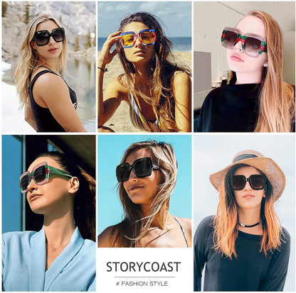 Oversized Square Sunglasses Womens Retro Shades Luxury Big Sun Glasses UV400 Protection S0178