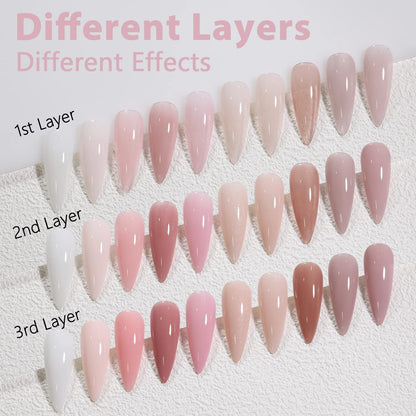 Jelly Nude Gel Nail Polish Set, 10Pcs Sheer Milky White Pink Transparent Gel Polish Kit UV LED Nail Gel Polish Colors Varnish Nail Art DIY Salon 7ML