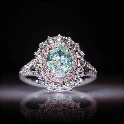 Crystal Diamond Ring Female Set with Green Topaz Gemstone Jewelry