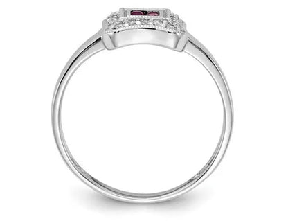 1/6 Carat (ctw) Princess Cut Natural Ruby Ring in 14K White Gold with Diamonds