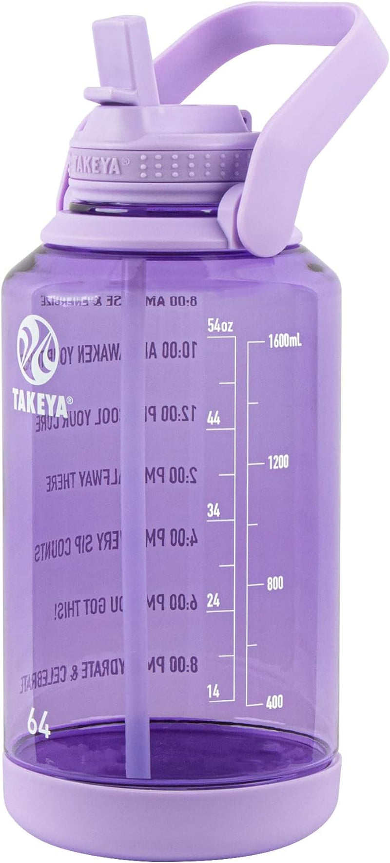 64 Oz Motivational Water Bottle with Straw Lid with Time Marker, Half Gallon, Premium Quality BPA Free Tritan Plastic, Vivacity Purple