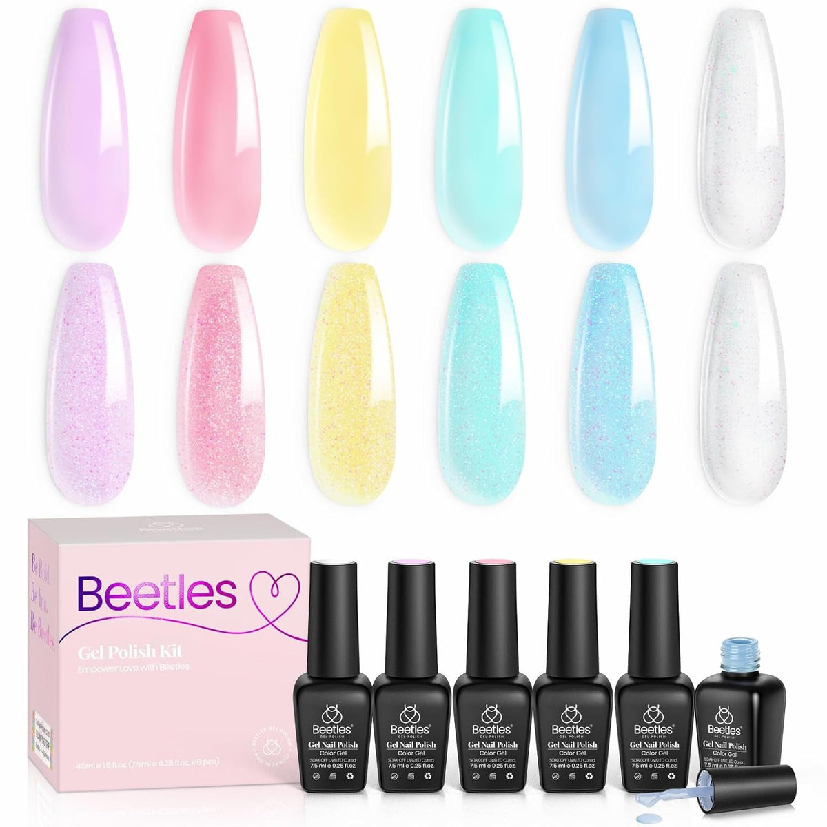 Beetles Gel Nail Polish Set, 6 Colors Jelly Gel Polish Nude Pink Gel Neutral Nail Art Design Translucent Gel Nail Kits Soak Off Uv Nail Lamp Cured Nail Manicure DIY Home for Women
