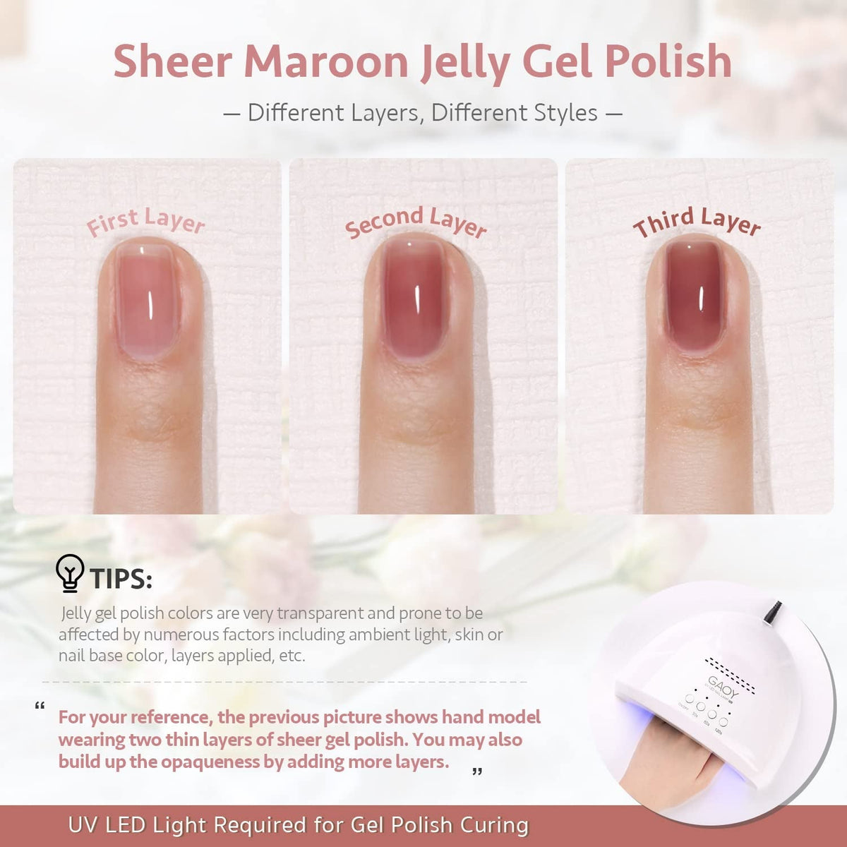 Jelly Milky White Gel Nail Polish Set, 6 Translucent Sheer Maroon UV Colors for Art Home DIY Manicure Kit