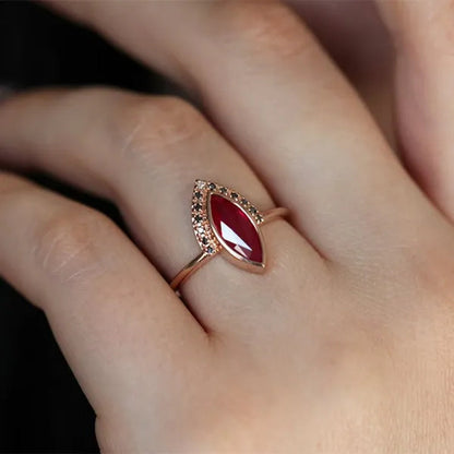 Unique Natural Rhombus 2 in 1 Ruby Engagement  Ring Marquise Bridal  Wedding Ring With Black Diamonds Women Ruby Ring Diamond Fine Jewelry Set （size 5-11）