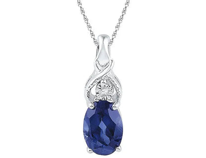 Lab Created Sapphire 7/8 Carat (ctw) Drop Pendant Necklace in 10K White Gold