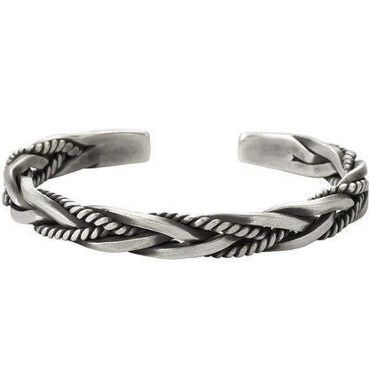 925 Sterling Silver Vintage Weave Style Opening Men Bracelet Fashion Silver Distressed Geometric Bracelets Jewelry Gift