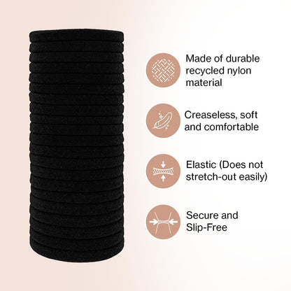 Nylon Hair Ties for Girls & Women - No Snag, Pain-Free Hair Ties No Damage Ideal for Ponytails, Updos & Braids, 20Pcs Black