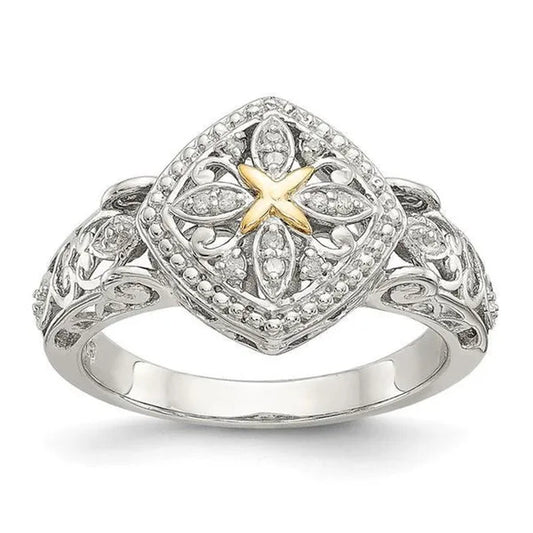 Shey Couture QTC1173-6 Sterling Silver with 14K Gold Diamond Ring - Size 6
