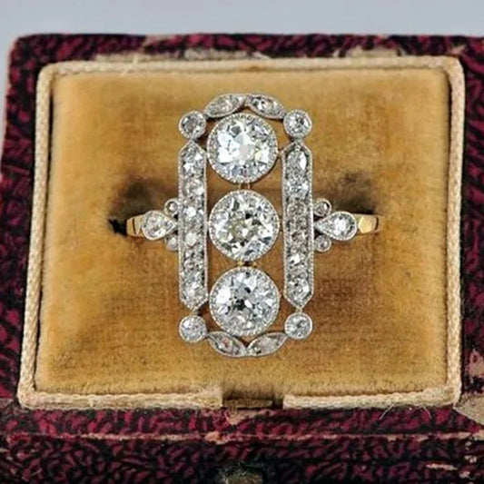 Luxury Female Jewelry Fashion Gold Color Ring White Crystal Zircon Engagement Rings for Women Bride Wedding Band Anniversary Gift Size 4-12 Bague Femme
