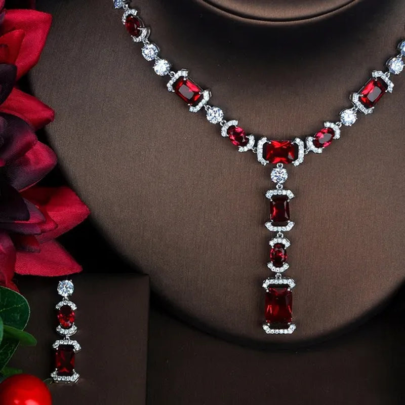 CANDICE Luxury White Gold Plated Bridal Party Jewelry Inlaid AAA Cubic Zirconia Long Drop Dangle Necklace Earrings Set for Women Wedding