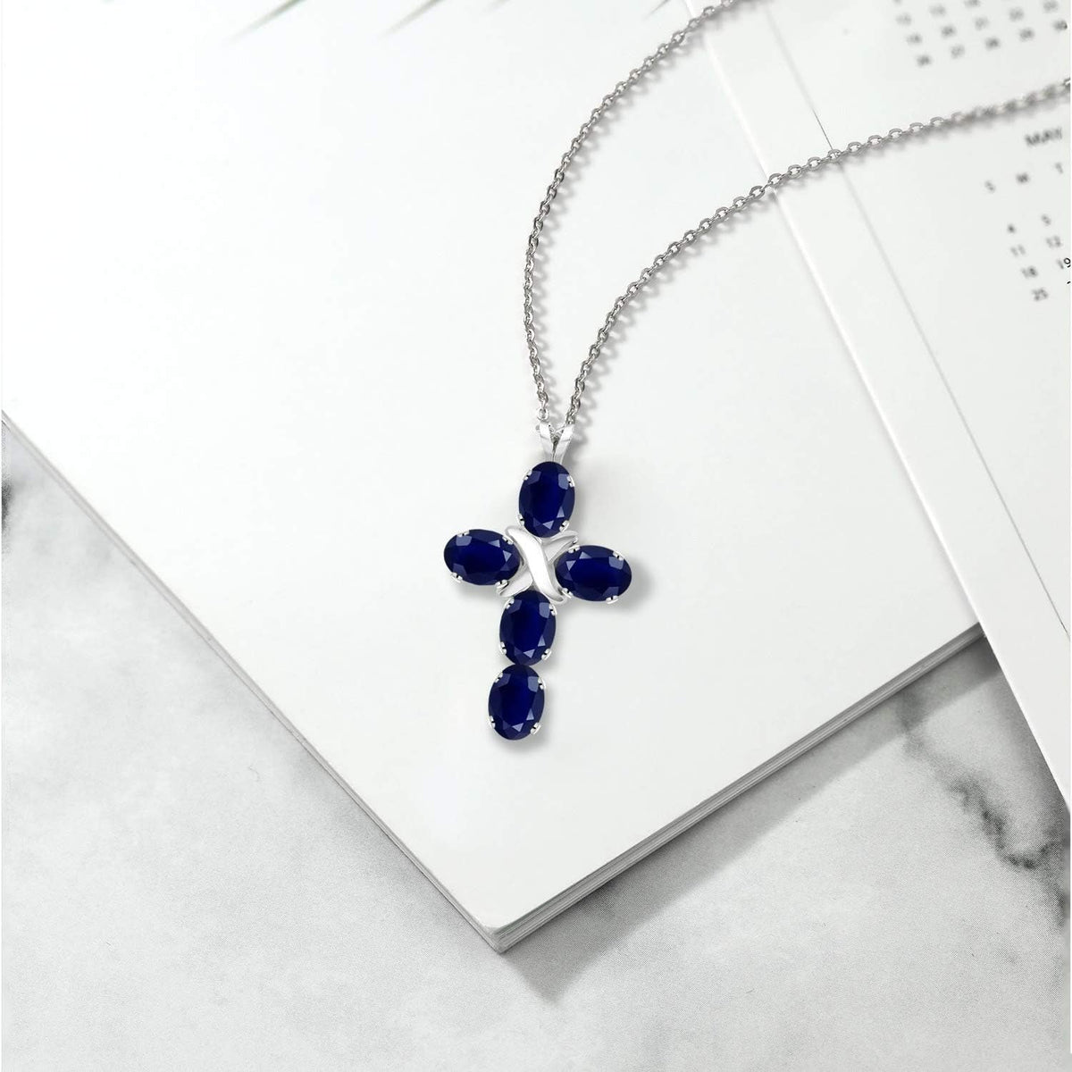Gemstone Birthstone Cross Necklace | 925 Sterling Silver | Christian Gifts | Oval 6X4MM | Jesus Christian Religious Crucifix Jewelry Pendant Necklace for Women | with 18 Inch Silver Chain