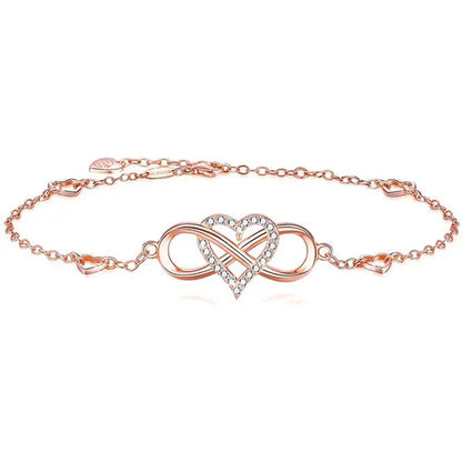 Exquisite Fashion Womens Ankle Bracelet 925 Sterling Silver Anklet Cubic Zirconia Infinity Heart Summer Beach Stylish Chain Adjustable Gift for Women