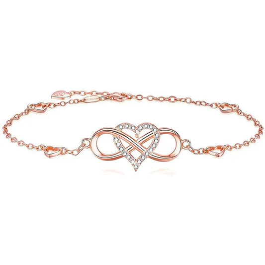 Exquisite Fashion Womens Ankle Bracelet 925 Sterling Silver Anklet Cubic Zirconia Infinity Heart Summer Beach Stylish Chain Adjustable Gift for Women