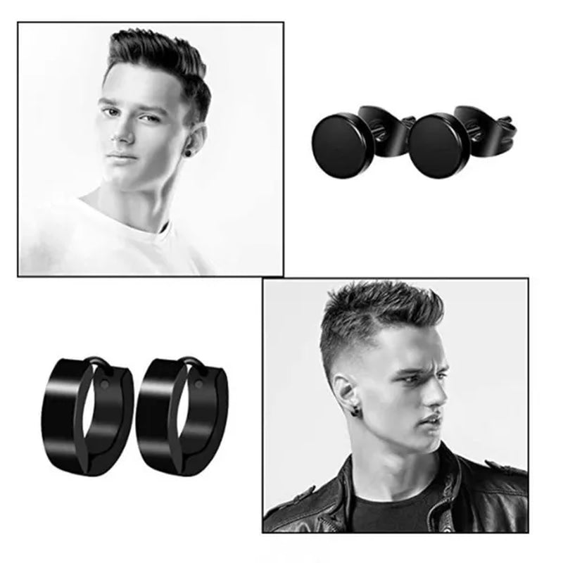 12 Pairs Set Stainless Steel Cross Stud Hoop Earrings Black Piercing Jewelry Men