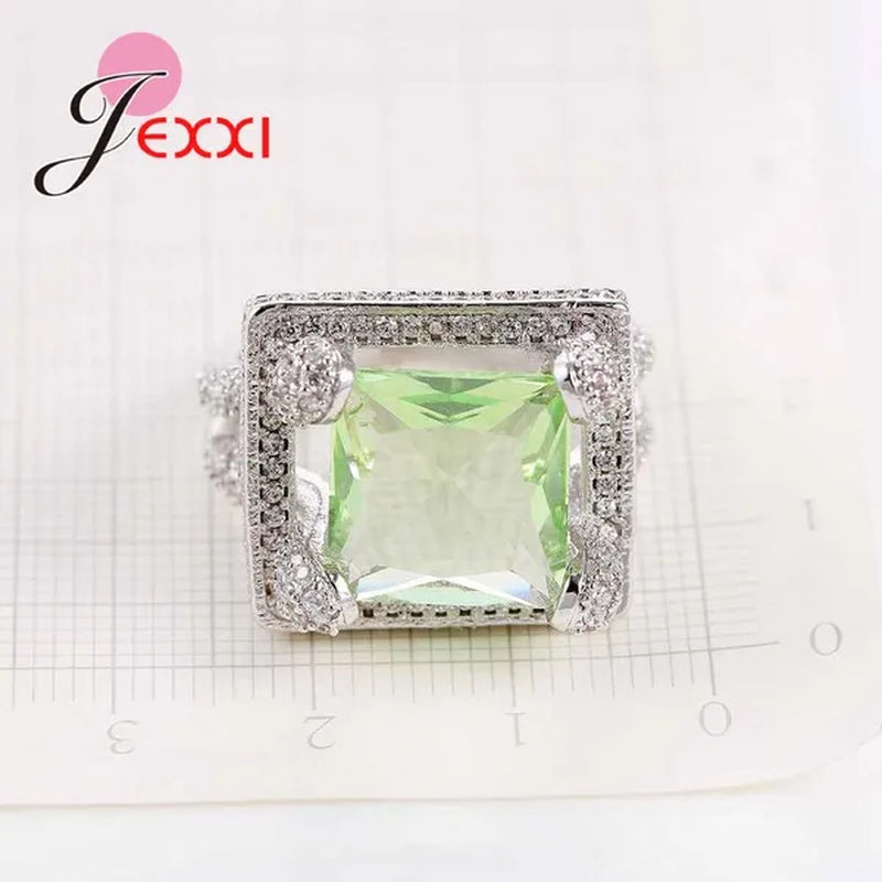 Green 925 Sterling Silver Rings for Women Ring with Crystal for Lovers Wedding Jewelry Bague Femme Bijoux Anillos Mujer