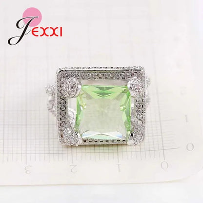 Green 925 Sterling Silver Rings for Women Ring with Crystal for Lovers Wedding Jewelry Bague Femme Bijoux Anillos Mujer