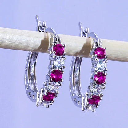 Fashion Sapphire earrings Jewelery  Hoop Earrings  earrings  Diamond Earrings for Women Wedding Engagement Earrings Crystal Zircon Earring Cubic Zirconia Jewelry Colour: Blue /Green / Purple / Rose Red