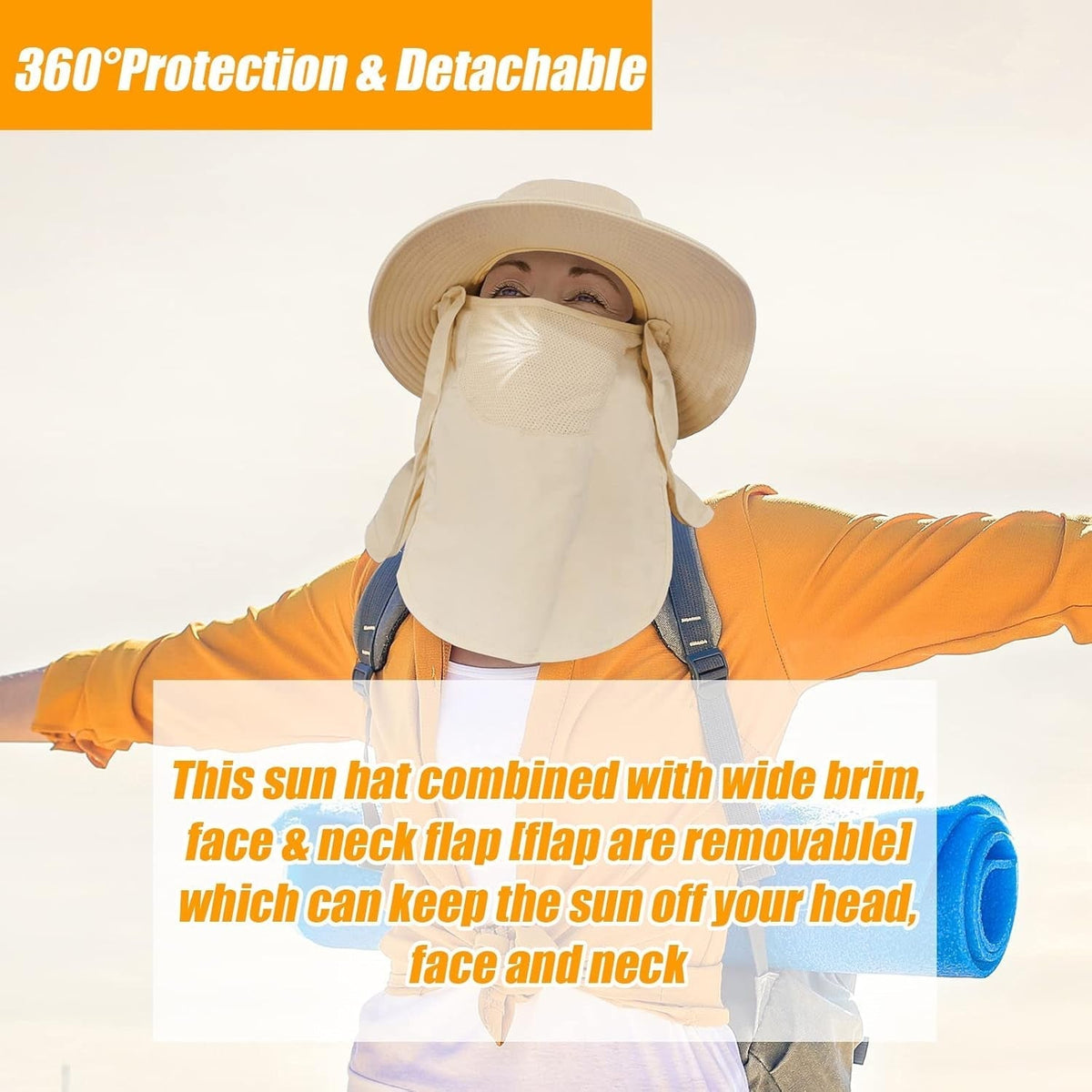 Fishing Hat for Men & Women, Outdoor UV Sun Protection Wide Brim Hat with Face Cover & Neck Flap