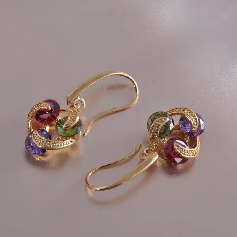 Women's Gold Plated Ruby/Peridot/Amethyst Drop/Dangle Hook Earrings Wedding Jewelry