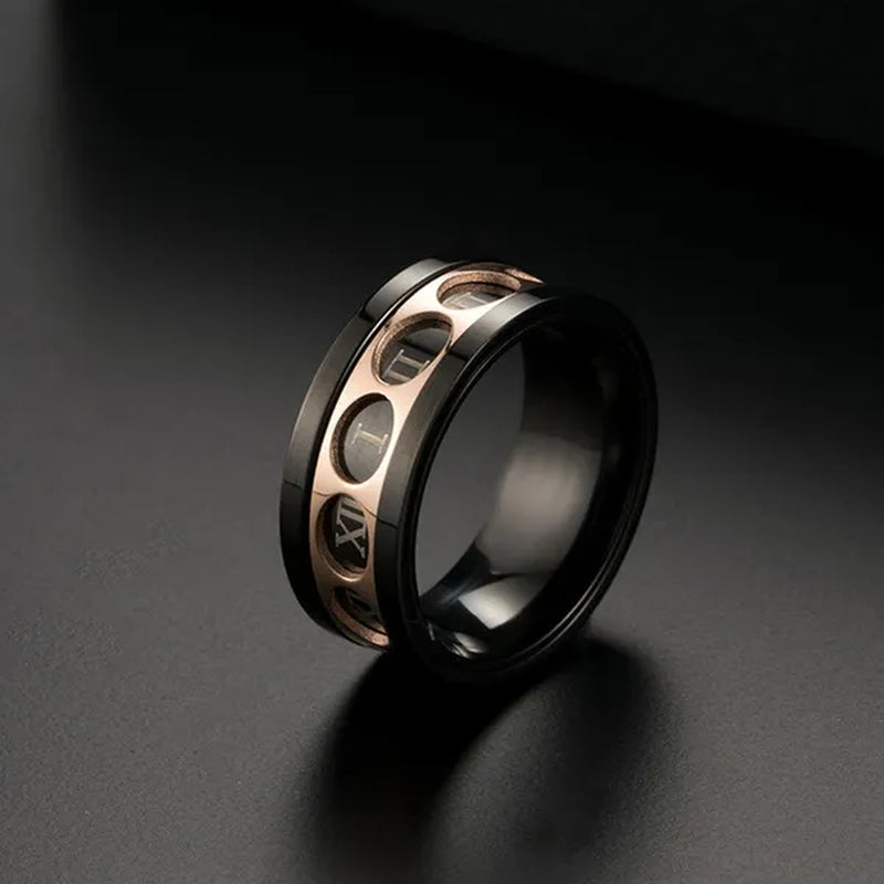 Roman Numerals Rotatable Black Rose Gold Titanium Steel Rotatable Spinner Ring For Men Jewelry Luck Finger Rings Wedding Band