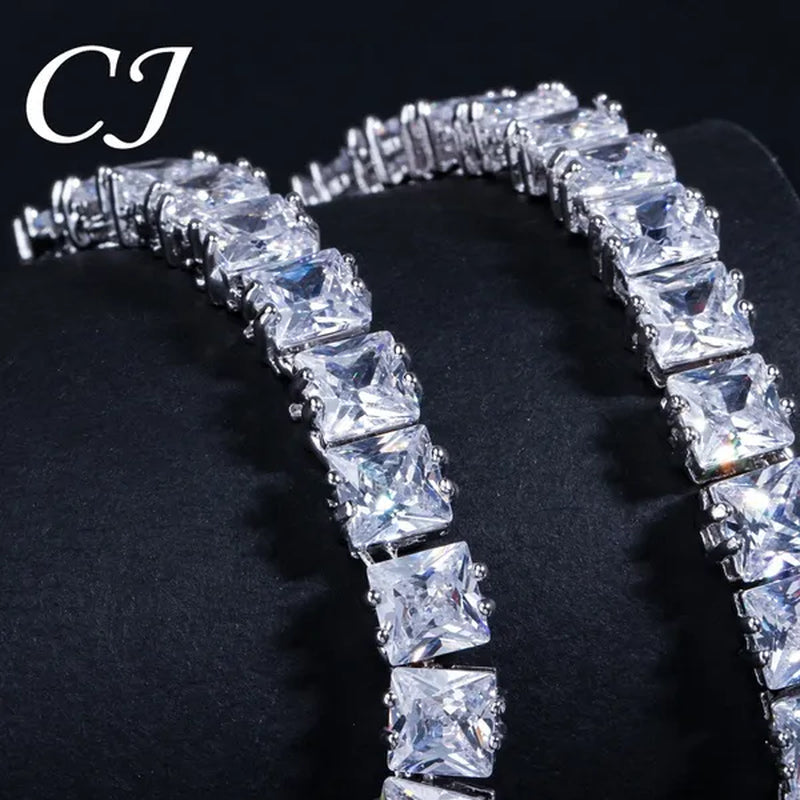 CANDICE Platinum Plating Elegant Party Jewelry Set Pave Glittering Princess Cut Pure Zirconia Choker Necklace Earrings and Bracelet for Women Wedding Gift