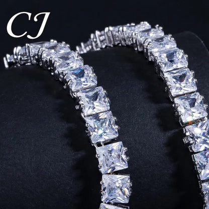 CANDICE Platinum Plating Elegant Party Jewelry Set Pave Glittering Princess Cut Pure Zirconia Choker Necklace Earrings and Bracelet for Women Wedding Gift