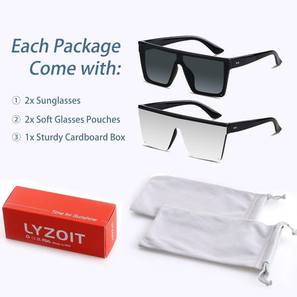 Square Oversized Sunglasses for Women Men Big Flat Top Fashion Shield Large UV Protection Rimless Shades