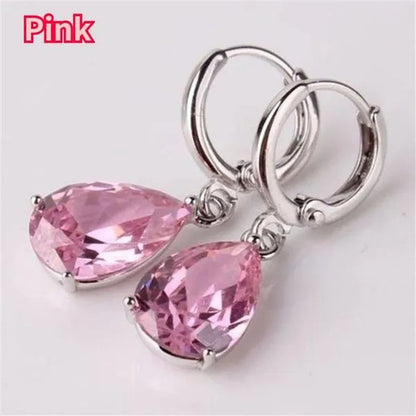 Vintage Classic Pink Vintage Classic Pink Zircon Stud Earrings for Women Fashion Water Drop Pendant Earrings Bride Wedding Engagement Anniversary Gift Jewelry