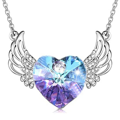 Luxury Fashion Women's Diamond Wings Heart Crystal Necklace Angel Wings Diamond Pendant Wedding Necklace Women's Princess Jewelry Birthday  Anniversary Gift