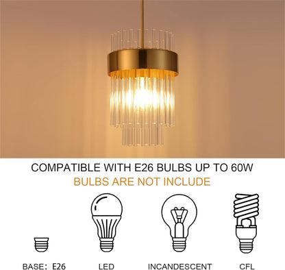 Gold Pendant Lights Kitchen Island,1-Light Crystal Pendant Light Fixtures over Island,Modern Brass Mini Chandelier for Dining Room, Adjustable Cord Hanging Lights for Bedroom,Bar,Sink,Entryway