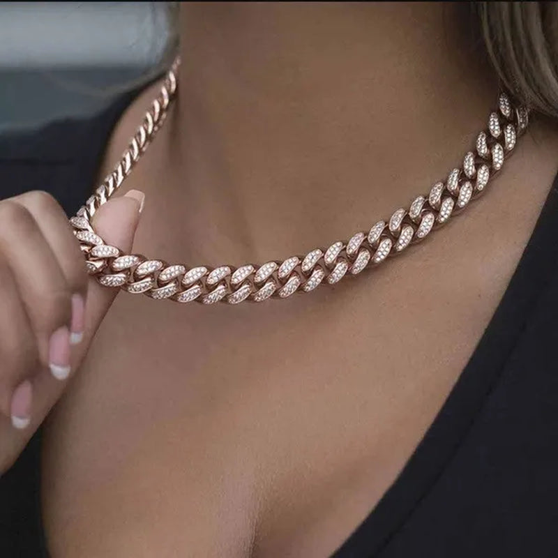 Fashion Hip Hop Iced Out Diamond Full Miami Curb Cuban Chain CZ Bling Rapper Necklaces for Women Men Jewelry