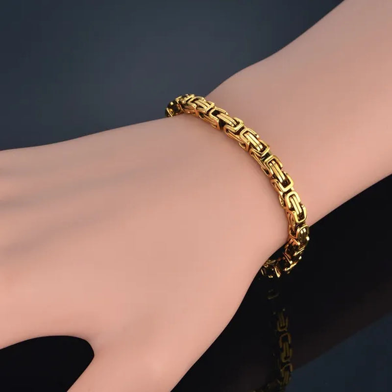 Mens Stainless Steel Bracelet Box Byzantine Chain ,Unisex 4MM 18K Gold / Silver Plated Jewelry
