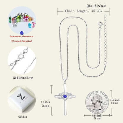 Women'S Cross Necklace Sterling Silver Infinity Heart Crucifix Pendant Birthstone Criss Jewelry