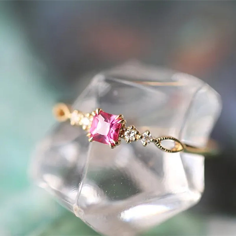 Women Dainty 18k gold plated plated  Quadrate Red Rubine Gemstone Diamond Rings Wedding Engagement Courtship Ring Jewelry