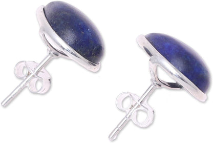 Artisan Handmade Jewelry Teardrop Earrings | Lapis Lazuli Button Earrings | .925 Sterling Silver Teardrop Earrings from India | Crafted by Hand Birthstone Gemstone Earrings 'Mystic Tears'